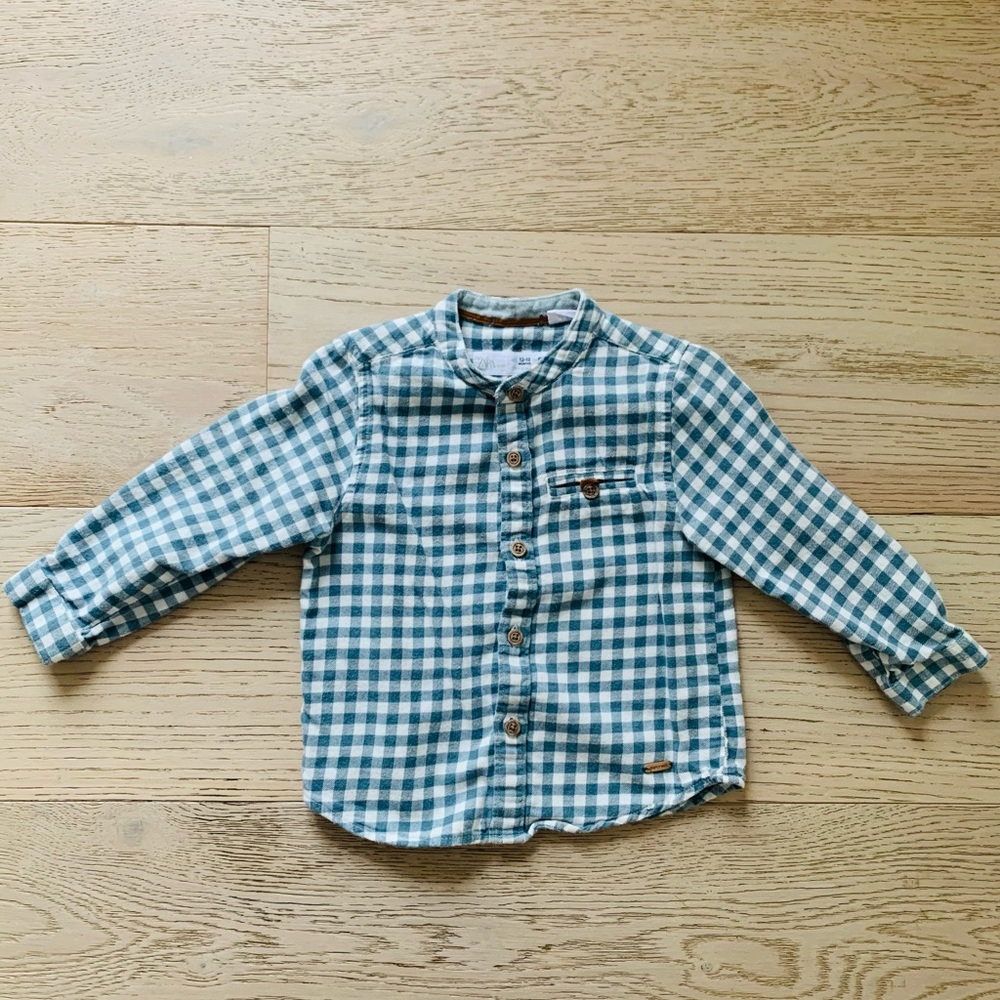 Blue gingham check flannel button down